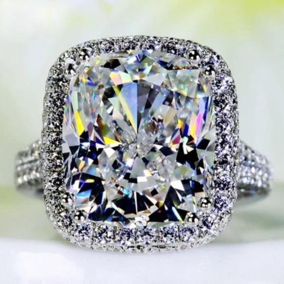 NEW Silver Cushion Diamond Dome Engagement Ring